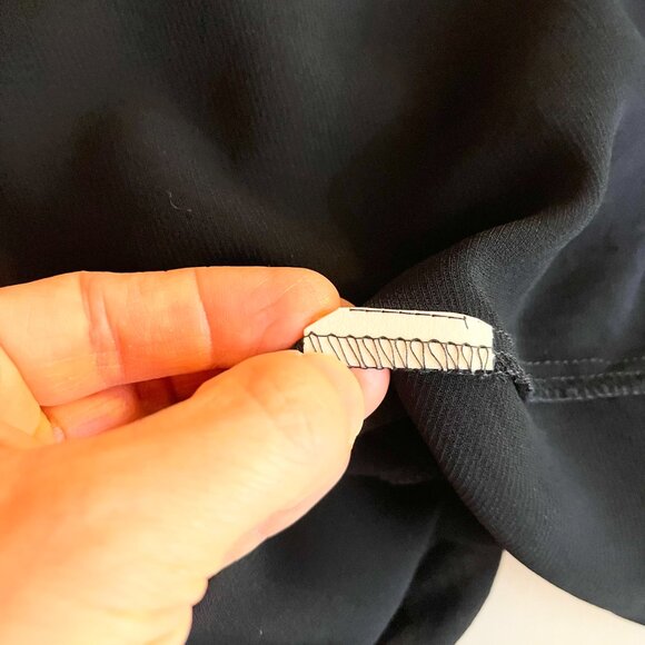 Vintage 1990s Johnny Was Size S Sheer Black Crepe Dress Velvet Trim - Picture 13 of 13